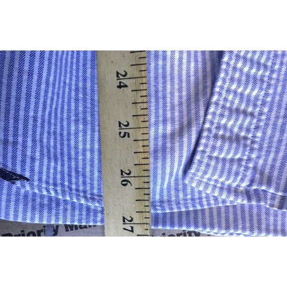 J Crew  Short Sleeve Blue‎ Striped Whale Embroidered Button Down Shirt Size Med - Picture 13 of 14